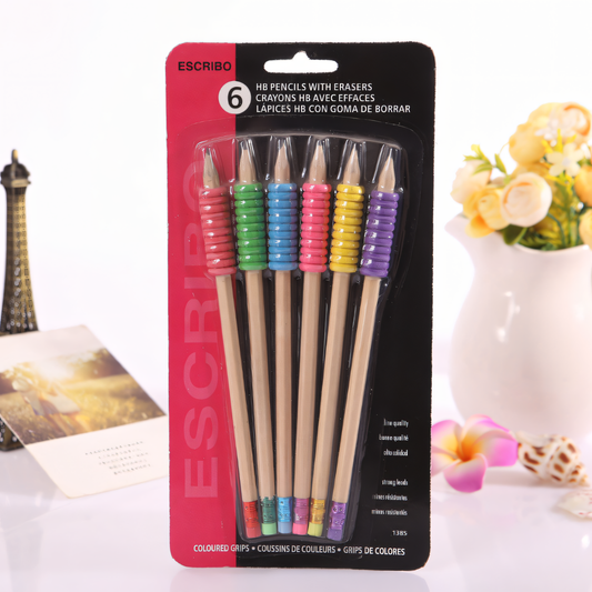 Grip & Go! Wooden Pencils with Eraser 🖍️ (Set of 6)