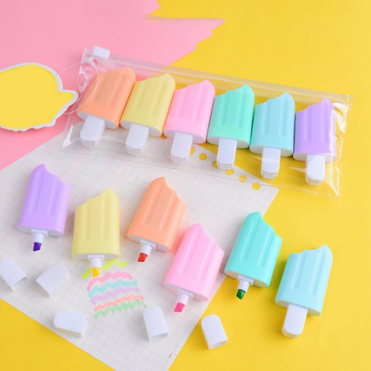 6-in-1 Popsicle Shaped Highlighters ✨ | Cute Multicolor