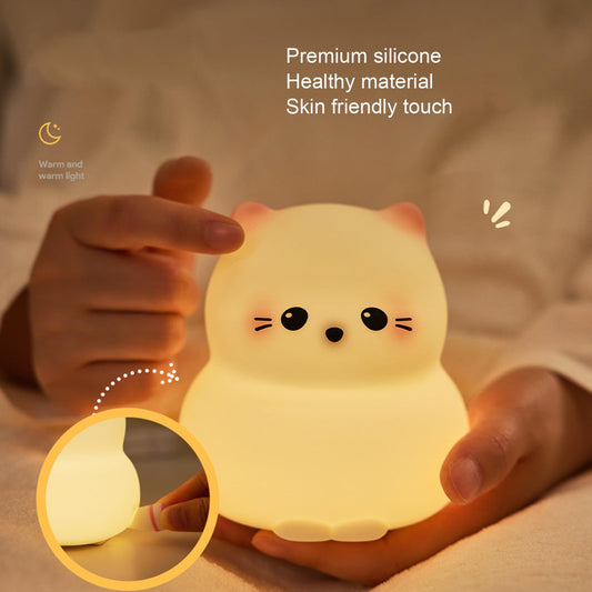 Rechargeable cat-shaped night light with tap control and timer