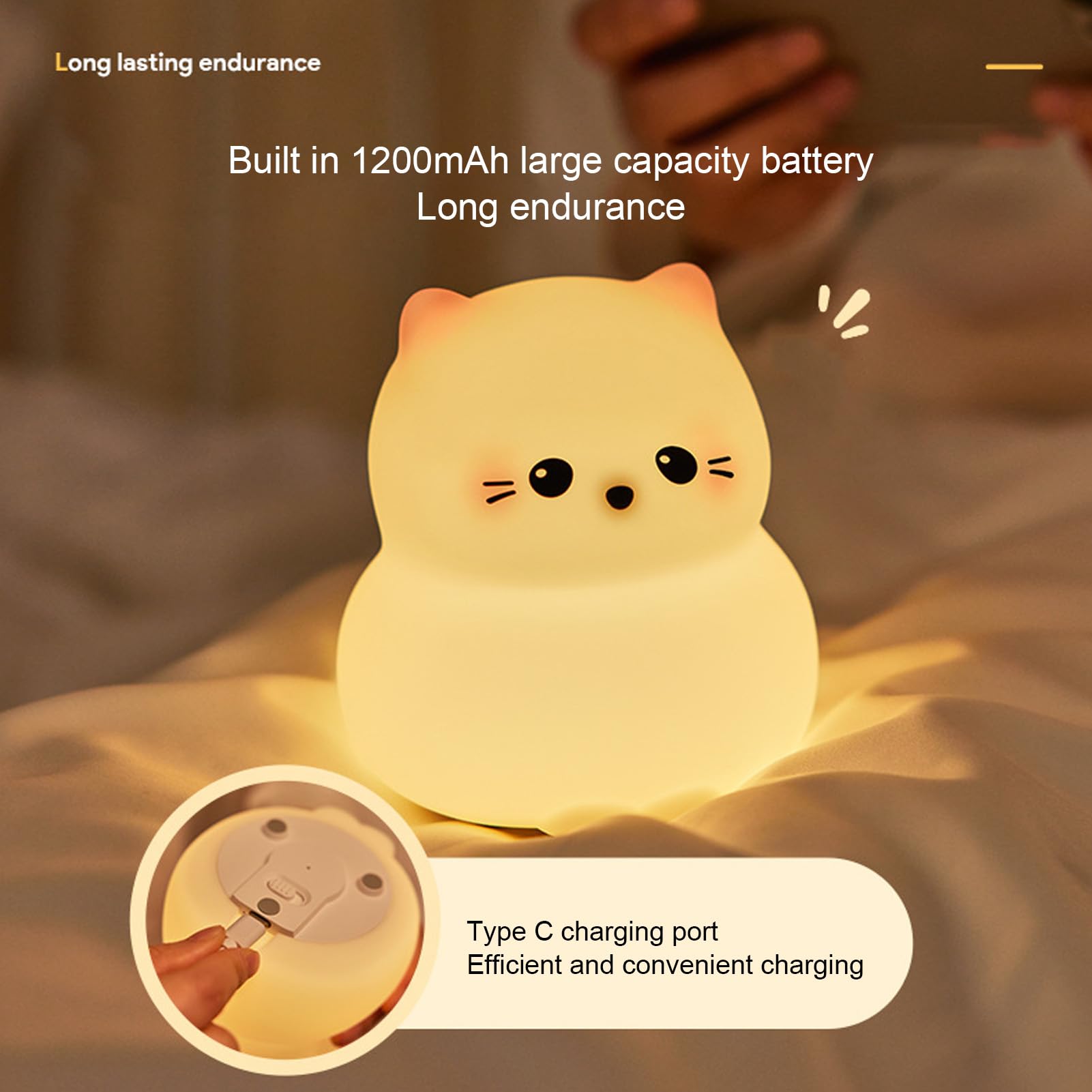 Guardian kitty silicone lamp with 3 brightness levels for kids