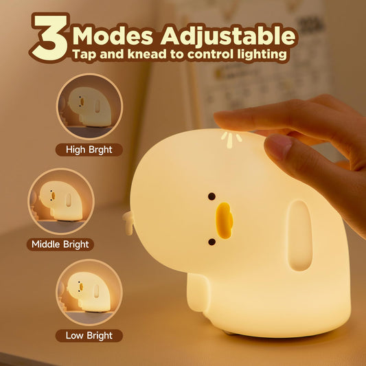 Rechargeable duck night light with touch control and timer