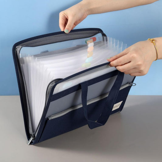 Multi-Pocket A4 Document Organizer – Zipper, Handle & Front Pocket