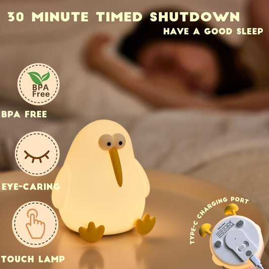 Rechargeable kiwi bird night light with touch control and timer
