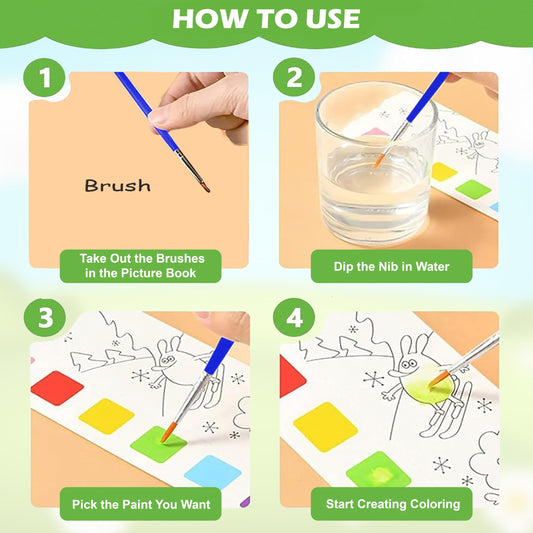 12-Page Watercolor Painting Book + Brush!