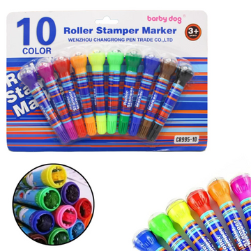 2-in-1 Roller Stamper Marker Pen Set of 10 | Stamp & Draw with Ease