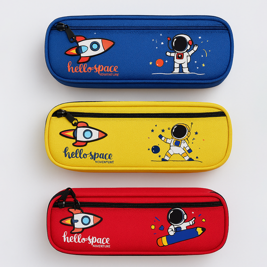 Space Rocket Stationery Pencil Pouch – Dual Zips, Double Space