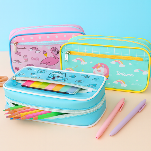 Fun Animal Double Zipper Spacious Pencil Pouch