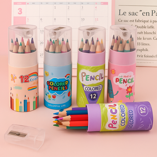 12-Color Pencil Mini Barrel with Sharpener