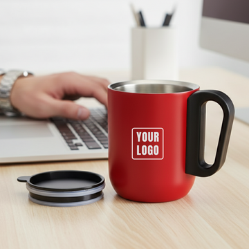 Elegant Steel Coffee Mug with Handle & Lid | Ideal Corporate Gift
