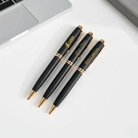 Customised Black & Gold Ball Pen | Engraved Name & Logo Corporate Gift