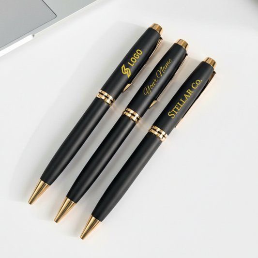Customised Black & Gold Ball Pen | Engraved Name & Logo Corporate Gift