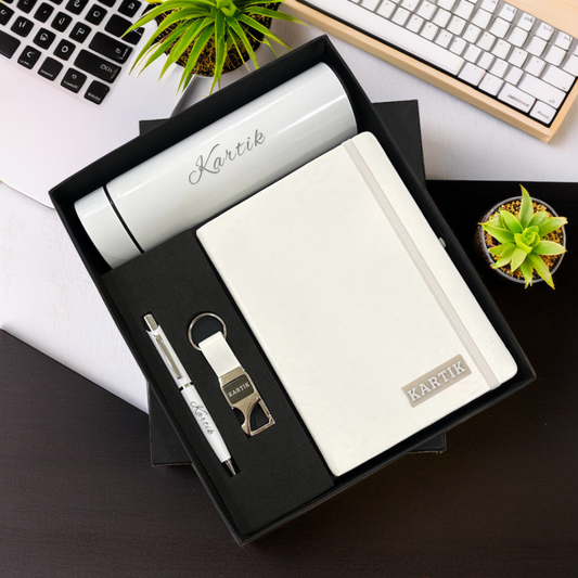 Personalized Gift Set Temperature Bottle, Diary, Keychain, and Pen