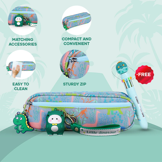 Adorable Dino Pouch With Multicolor Pen & Keychain