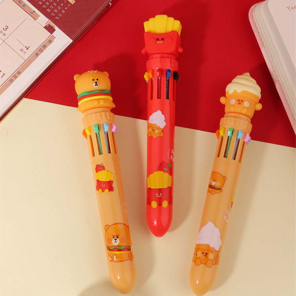 Kawaii fast food-themed 10-in-1 ink pens for kids and stationery lovers