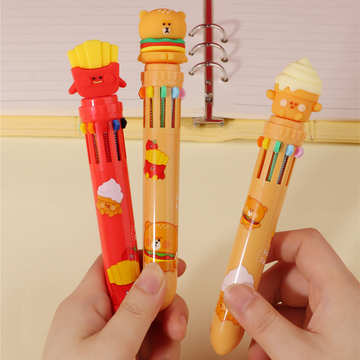 Cute fast food bear 10-color pens with burger, fries, and ice cream designs