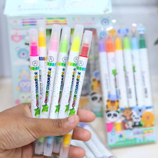 Jungle Themed Double-headed Colored Magic Highlighter Pen Pack of 6 Pcs