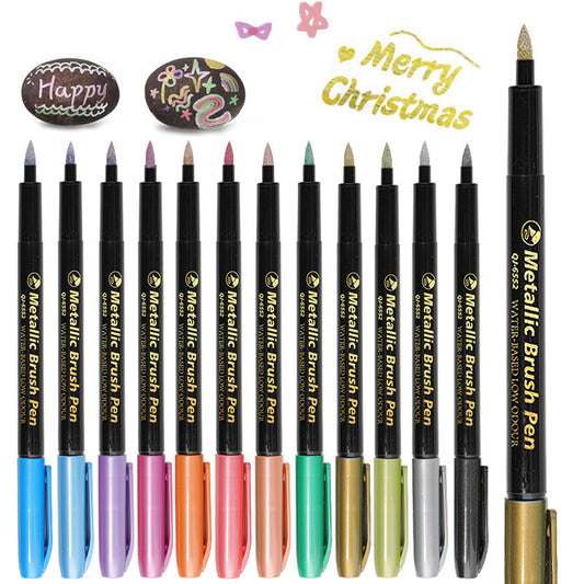 Metallic Brush Pens – 12 Vibrant Shades for DIY Magic