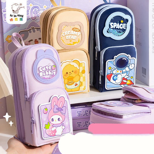 Multi-Layer Pencil Organizer 🎒 | Aesthetic Stationery Pouch for Kids