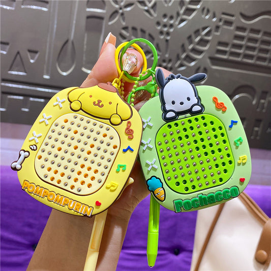 Kawaii cartoon magnetic drawing board keychains in pastel colors with pens – cute mini doodle toys for kids