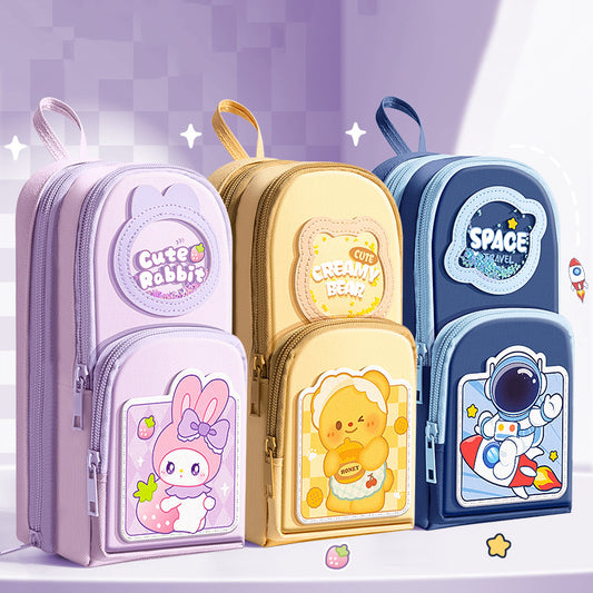 Multi-Layer Pencil Organizer 🎒 | Aesthetic Stationery Pouch for Kids