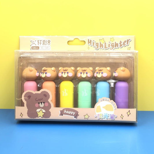 Pastel Bear Highlighters ✨ – Cute & Smooth 6-Pack