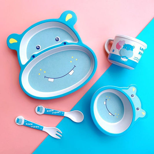 Lovely Hippo Bamboo Fiber Kids Dining Set of 5