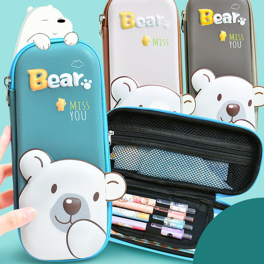 Multicolor 3D EVA Bear Pencil Pouch - Multi-Compartment