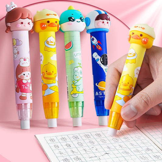 Retractable Erasers! Fun 3D Cartoon Toppers