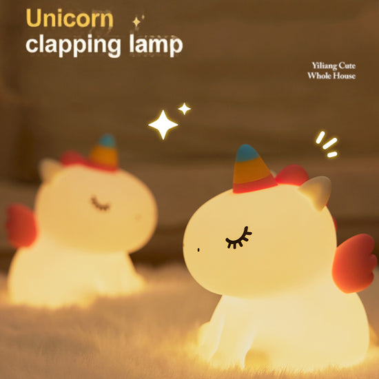 Sitting unicorn silicone light with rainbow horn and wings