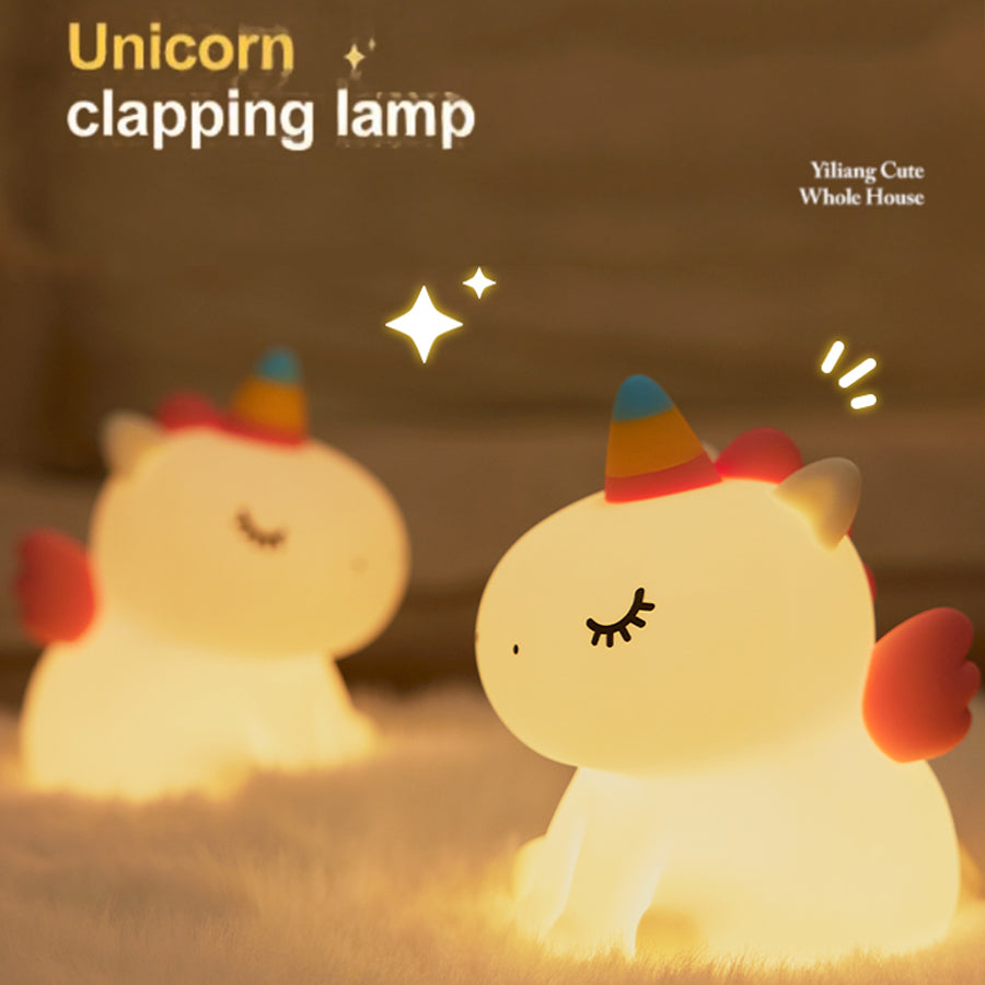 Sitting unicorn silicone light with rainbow horn and wings