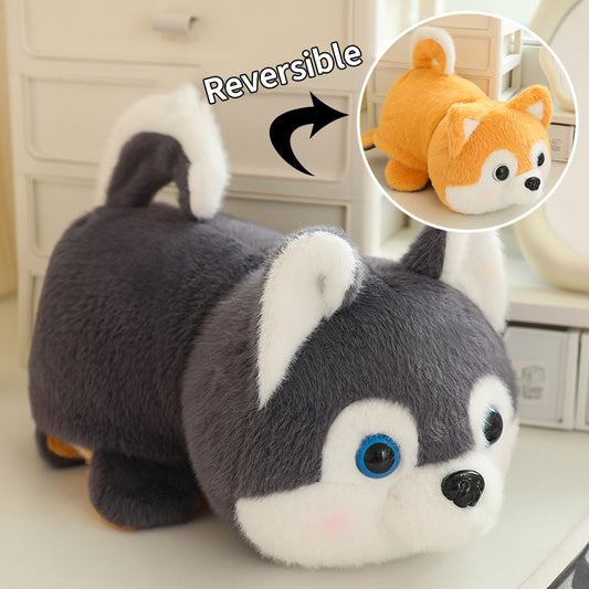 Double-Sided Reversible Husky & Fox Flip Plush Toy