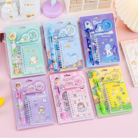 Kids Stationery Set – Notebook + Correction Tape + 6-in-1 Pen