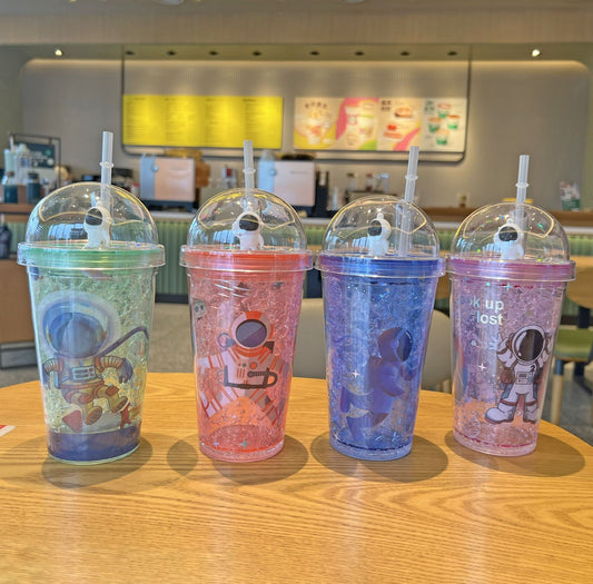 Space Astronaut Glitter Cup with Straw