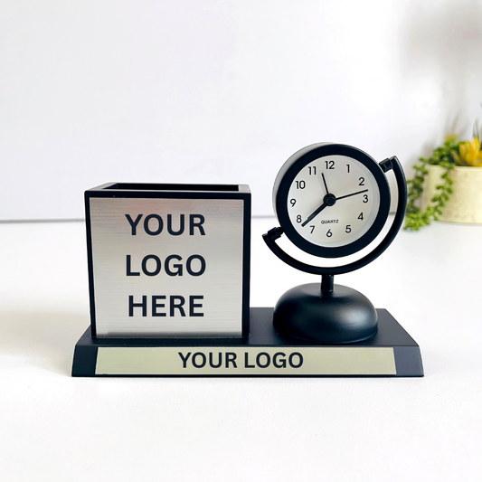 Elite Desk Companion – Personalized Clock Pen Stand