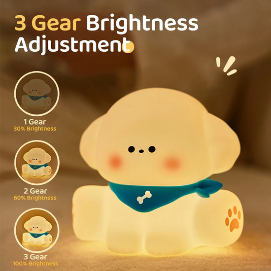 Rechargeable puppy night light with tap control and auto timer