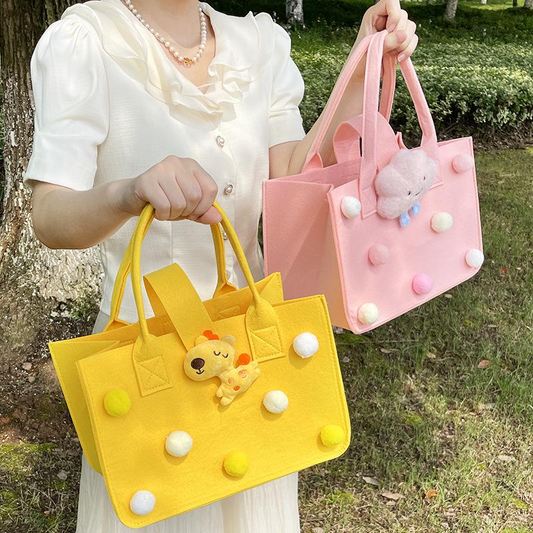 Trendy Plush Pom-Pom Felt Tote Bag | Handbag