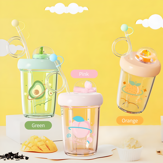 Adorably Fruit Themed ! 390mL Water Bottle/Cup with Straw