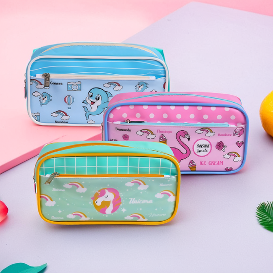 Fun Animal Double Zipper Spacious Pencil Pouch