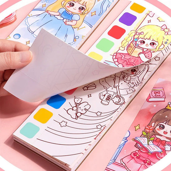 Watercolor coloring books for kids with cute princess, astronaut, and unicorn designs