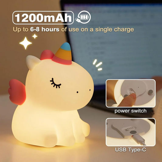 Rechargeable unicorn lamp with tap control and timer function