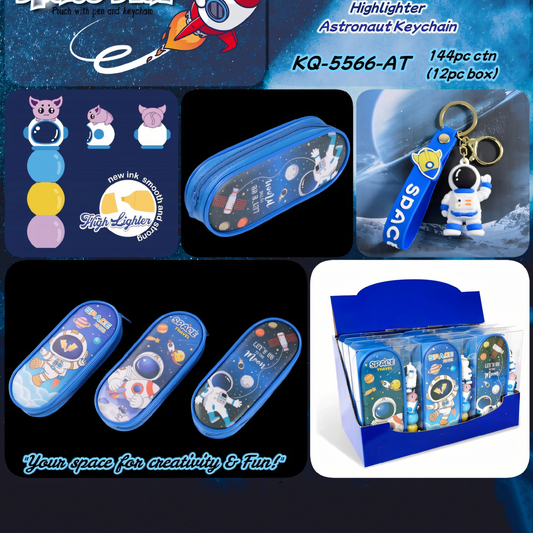 Starry Space Pouch with Color Highlighter Trio 🎨 & Fun Keychain