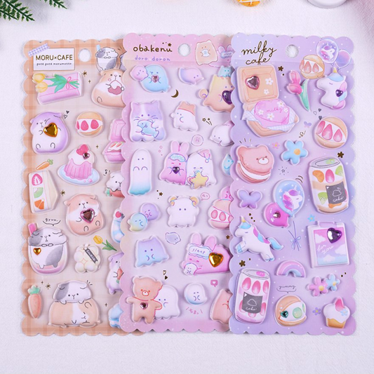 Kawaii 3D Animal Pastle Sticker Sheet