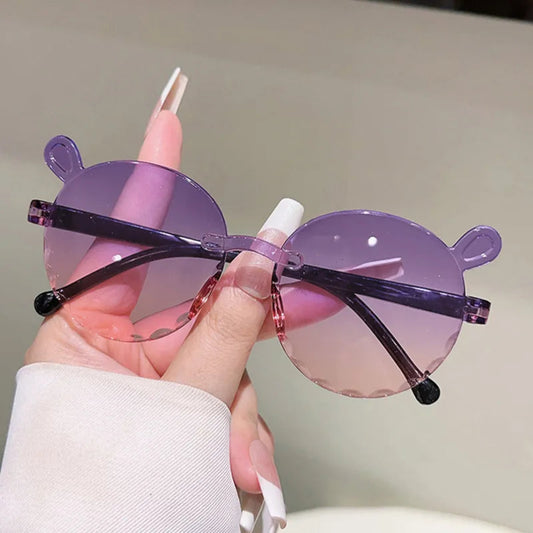 Cute Bear Ear Rimless Gradient Sunglasses | Trendy Plastic Glasses for Kids
