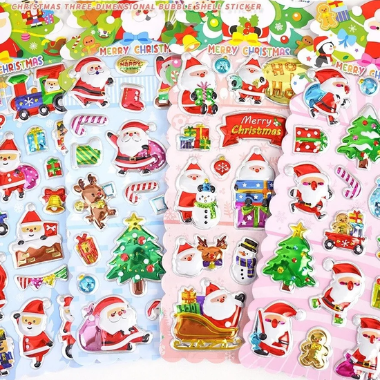 Christmas-themed 3D air bubble stickers in assorted Santa and festive designs
