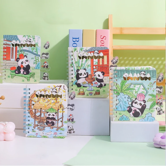 Cute Panda Backyard Mini Spiral Diary with Index Tabs