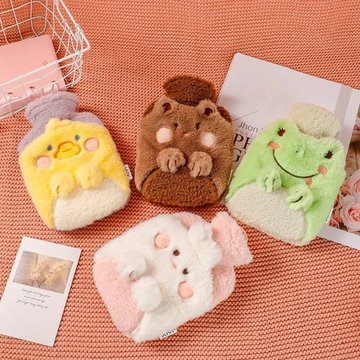 Animal Plush Hot Water Bag with Hand Warmer Pocket