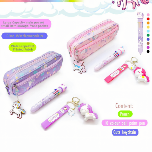 Unicorn Pouch Set ✨ | Multicolor Pen + Cute Keychain