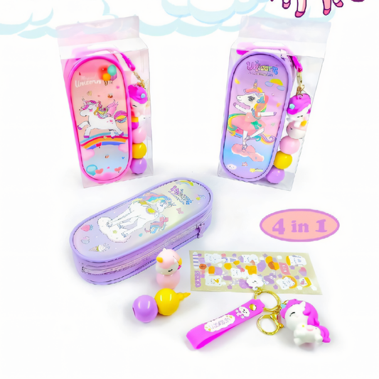 Unicorn Pouch with Color Highlighters, Fun Stickers & keychain