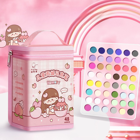 48pcs Acrylic Marker Pen Set with Space & Peach Girl Zipper Bag – Water-based Waterproof Ink