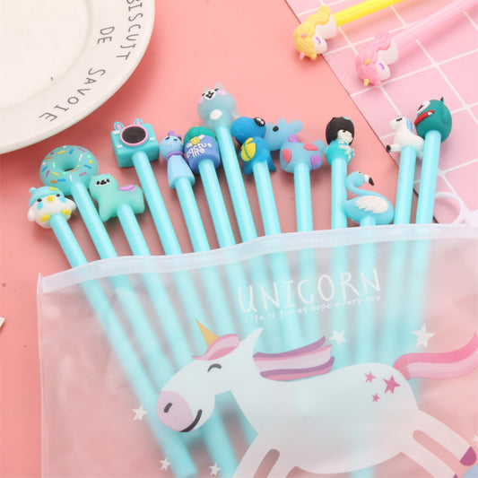Blue Series Cartoon Gel Pen Set of 10